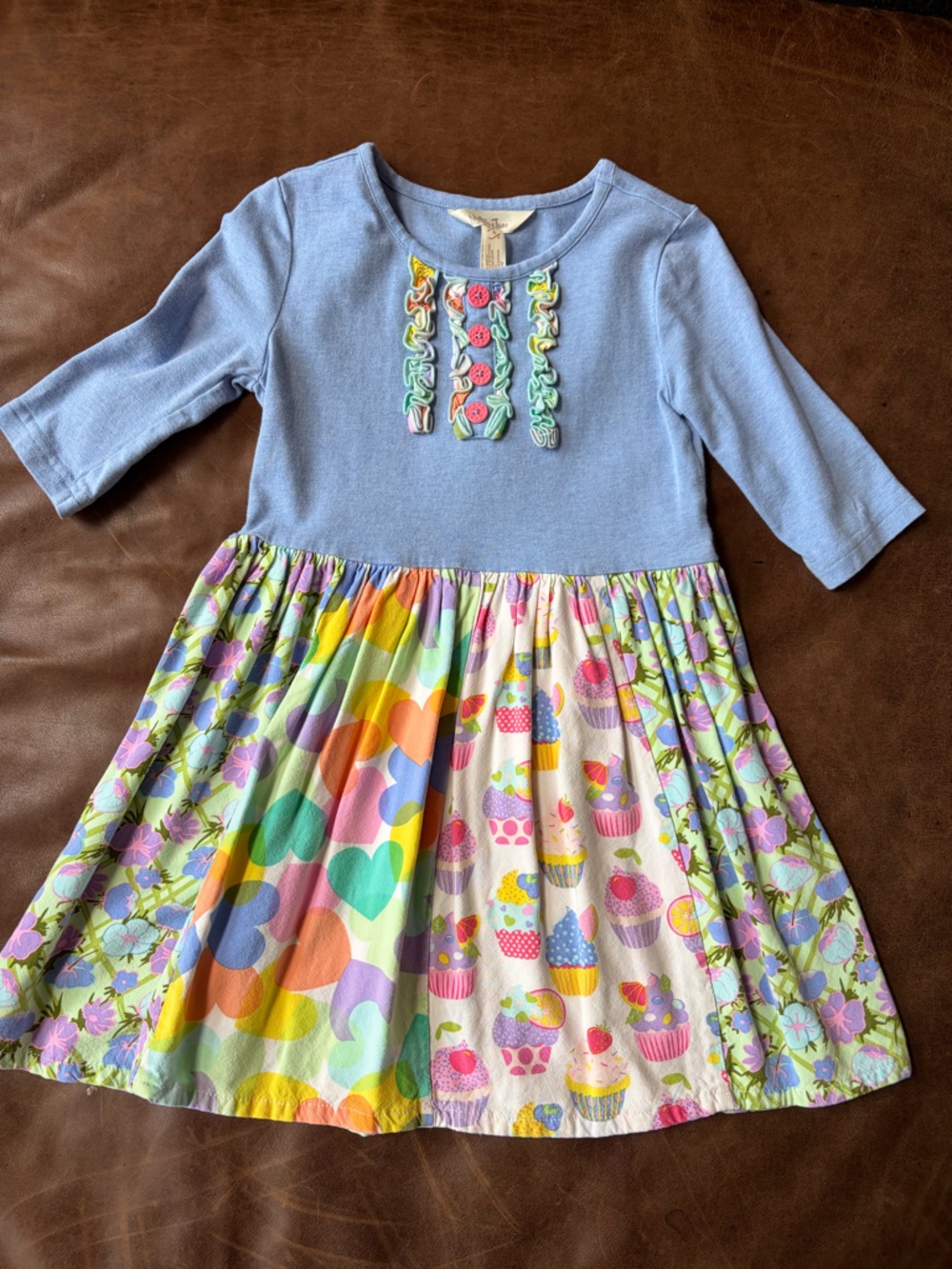 Matilda Jane Light Blue Top Multicolor Heart & Cupcake Skirt Dress